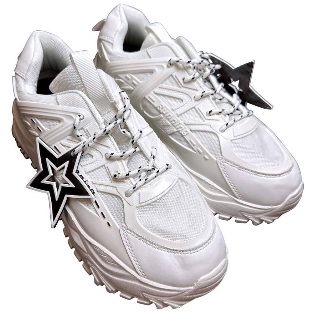White Chunky Platform Sneakers Mesh Streetwear Running Shoes US Womens Size 12